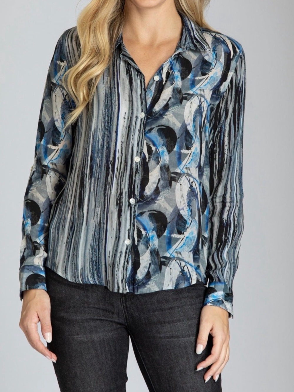 APNY Women’s Button-up With Roll-up Sleeve Shirt  Long Sleeve Size M